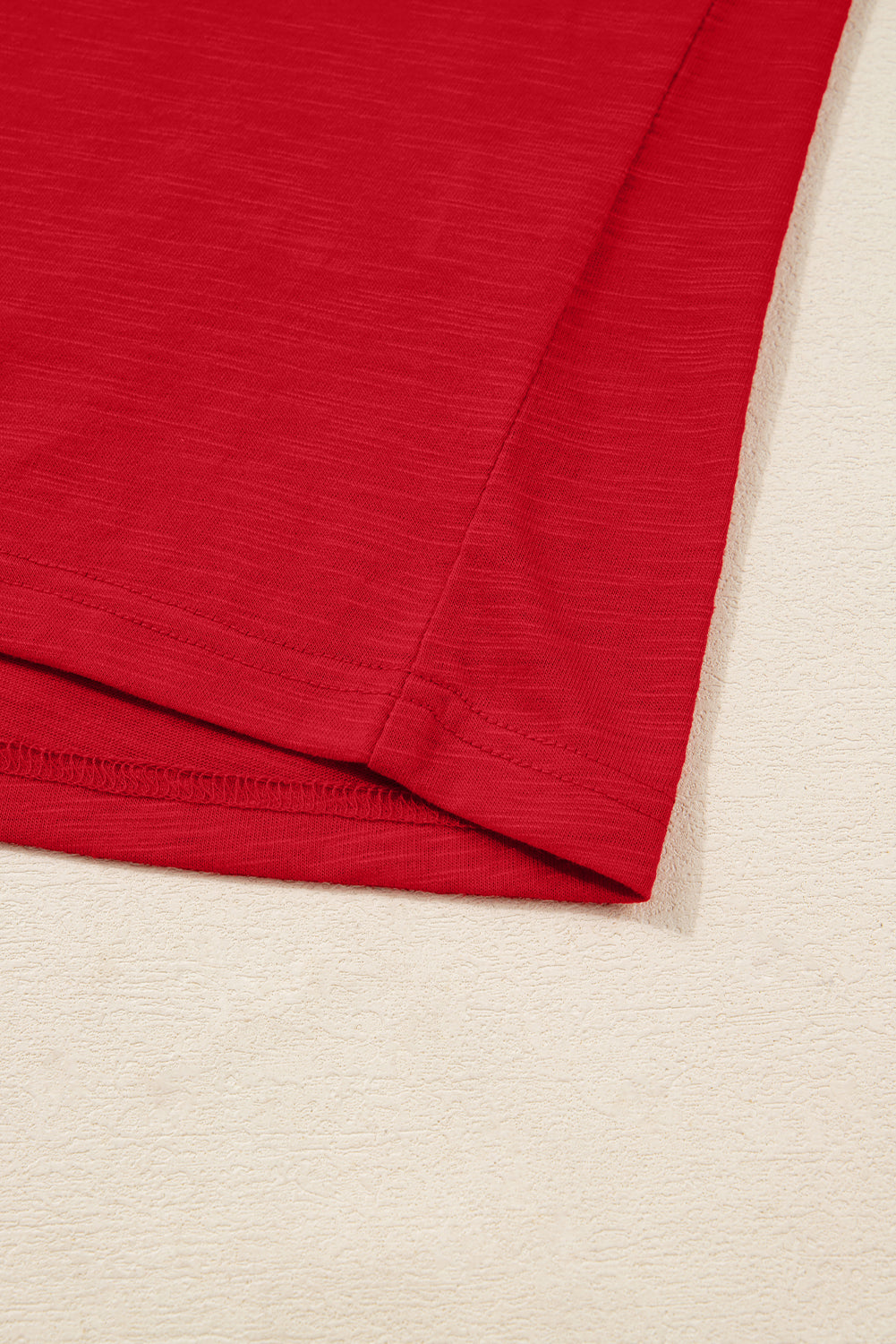 Racing Red Casual Button V Neck Long Sleeve Top