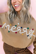 Smoke Gray Merry Colorful Dot Detail Christmas Dolman Sweater