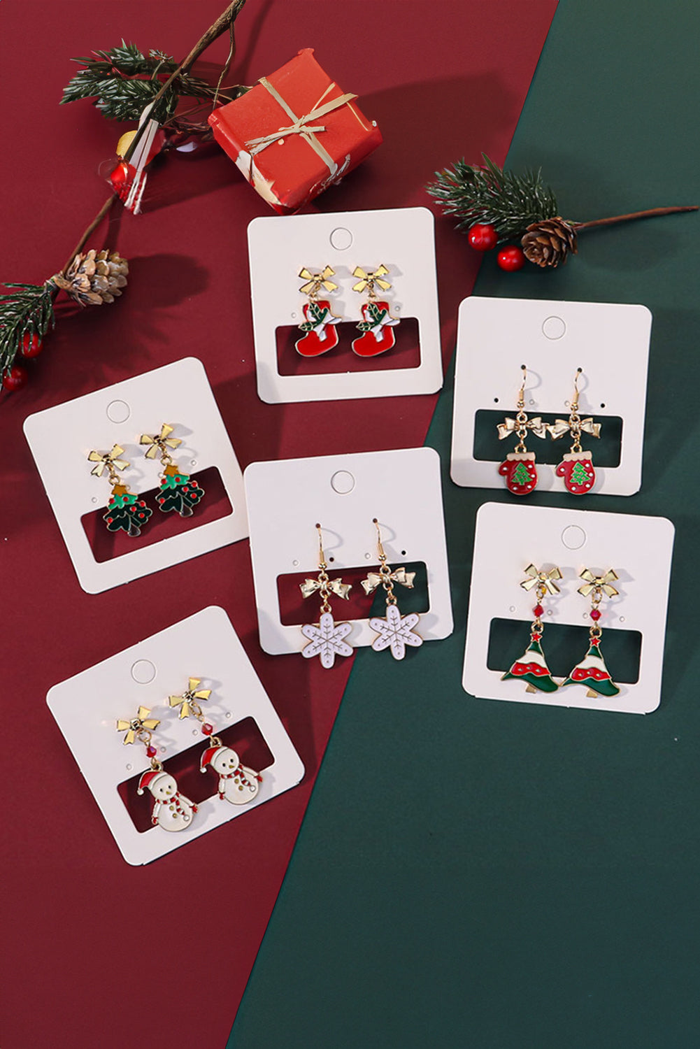 Gold Bow & Glove Christmas Dangle Earring