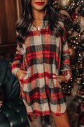 Red Plaid Button Front Side Slit Tunic Jacket