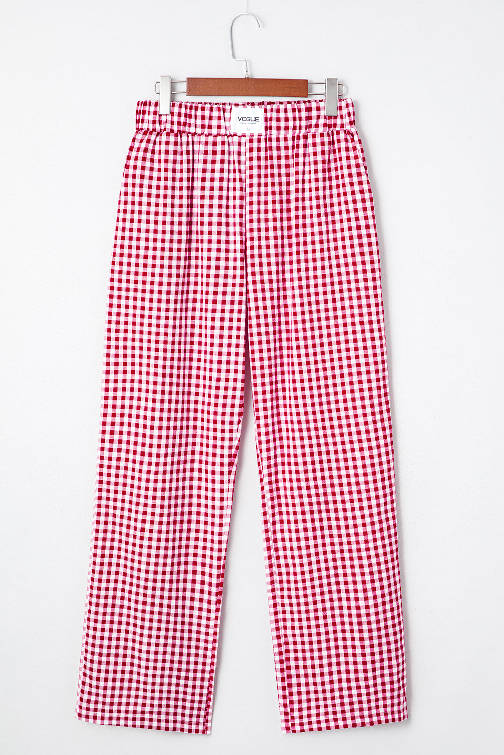 Fiery Red Gingham Casual Loose Pants