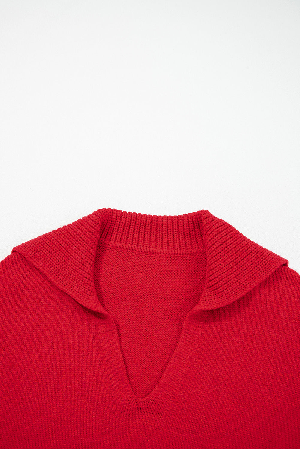 Racing Red Ribbed Edge Collared V Neck Loose Fit Sweater