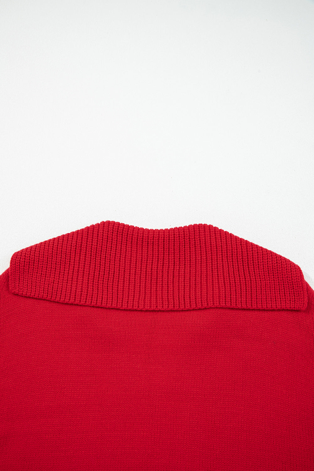 Racing Red Ribbed Edge Collared V Neck Loose Fit Sweater