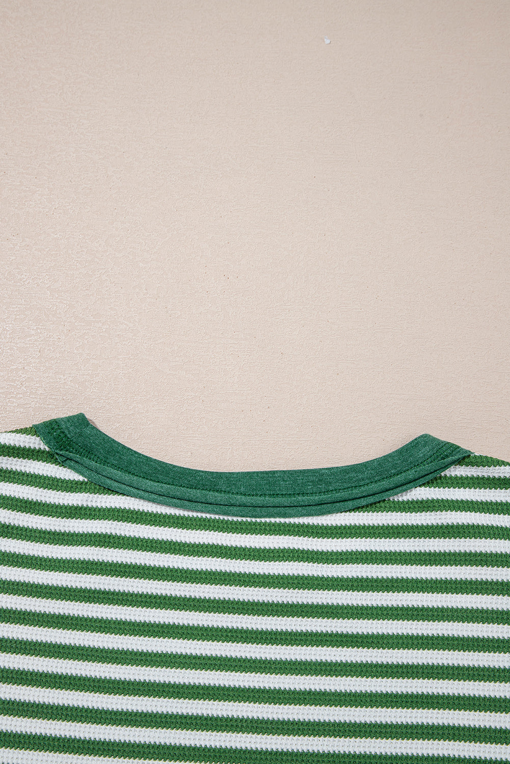 Green Striped Patchwork Knit Drop Shoulder Top