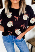 Black Sequin Christmas Bow Santa Claus Patch Application T Shirt