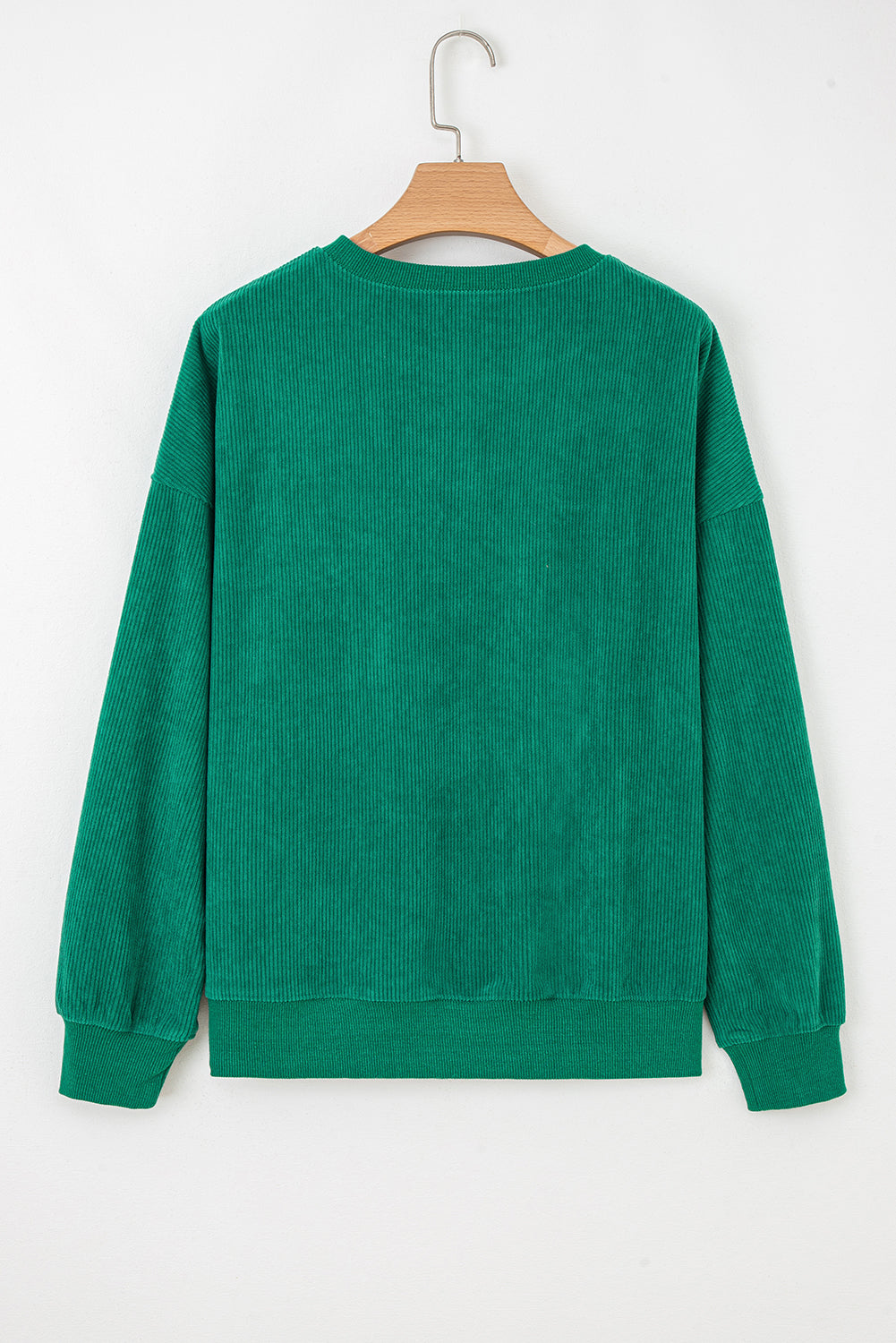 Dark Green merry everything Letter Graphic Ribbed Loose Sweatshirt