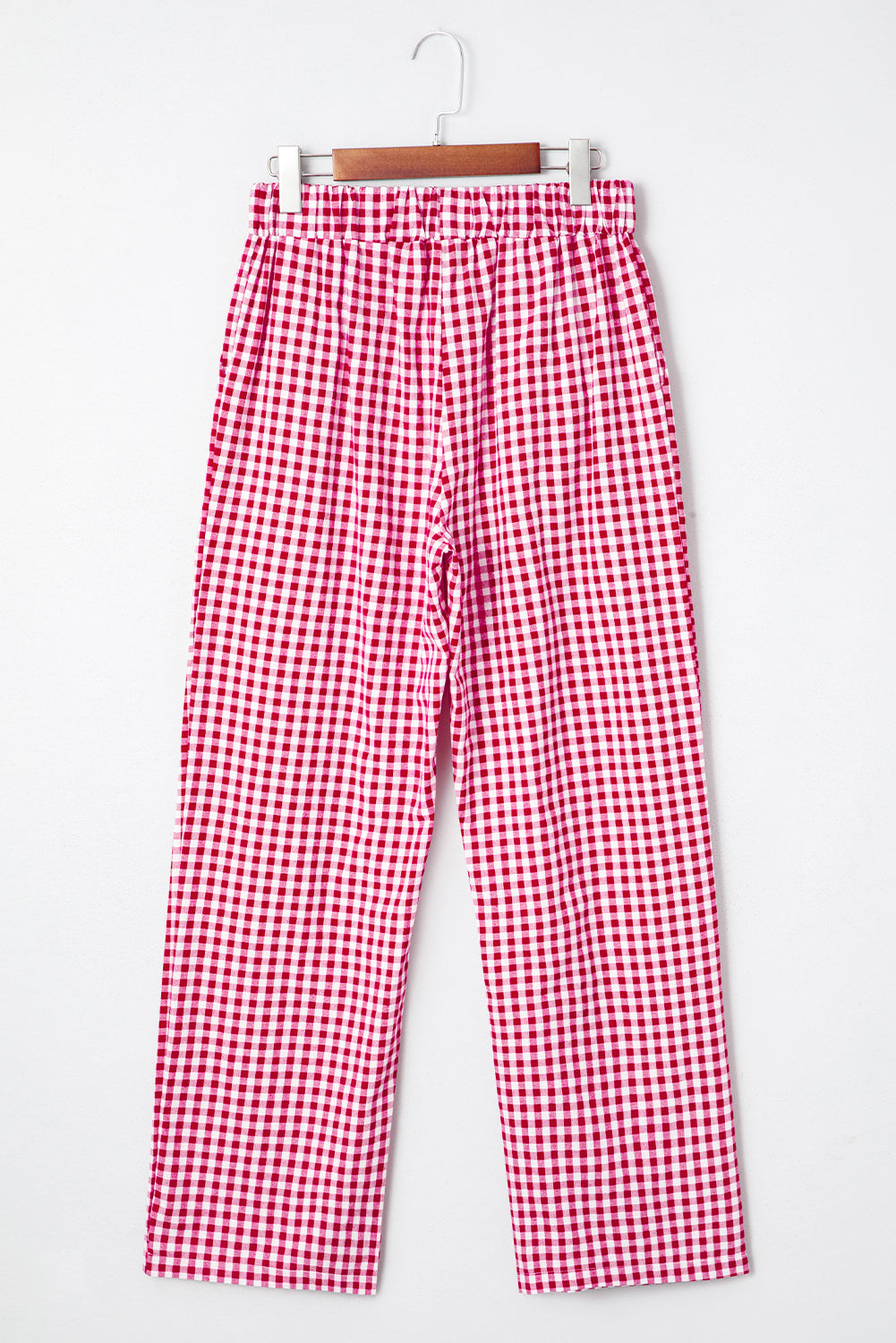 Fiery Red Gingham Casual Loose Pants