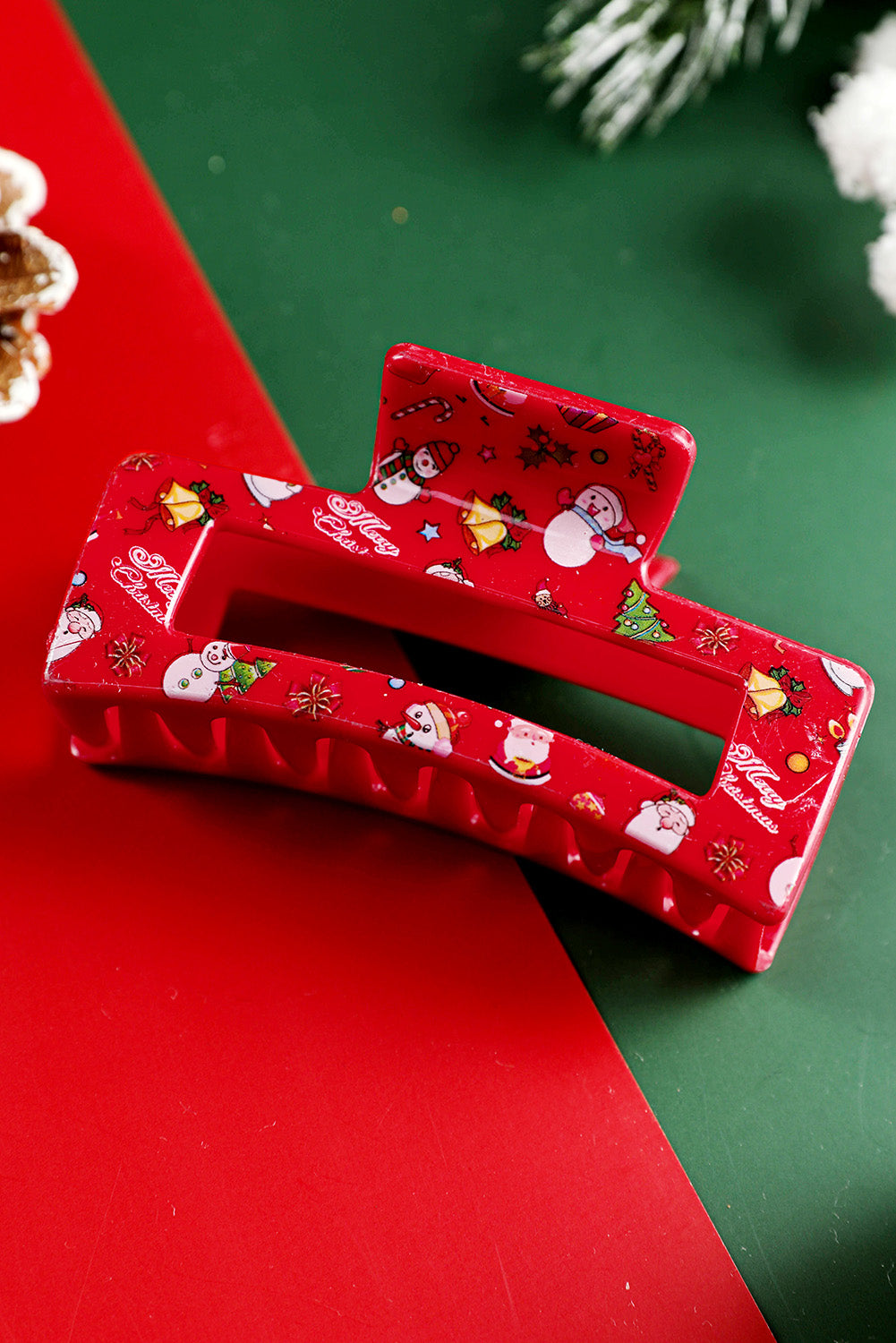 Racing Red Cartoon Christmas Pattern Print Hollow Out Hair Claw Clip