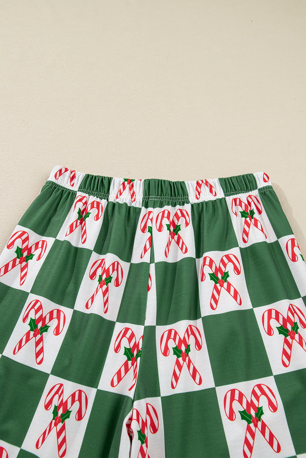 Green Candy Cane Checkered Pattern Christmas Pajama Set