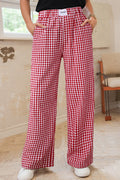 Fiery Red Gingham Casual Loose Pants